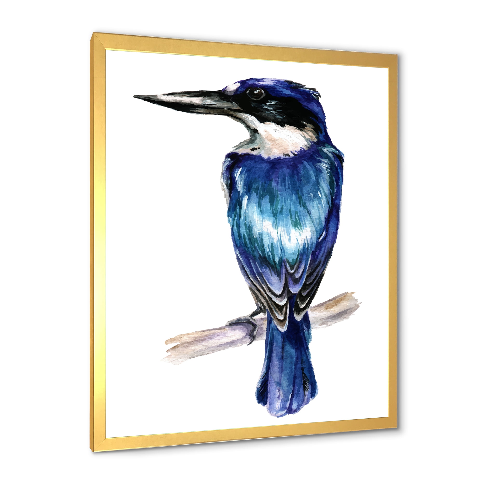 Designart 'Style Blue Kingfisher Bird' Traditional Framed Art Print