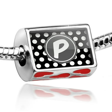 Black Polka Dots Chart - Bead Monogram P Black Polka Dots Charm Fits All European Bracelets