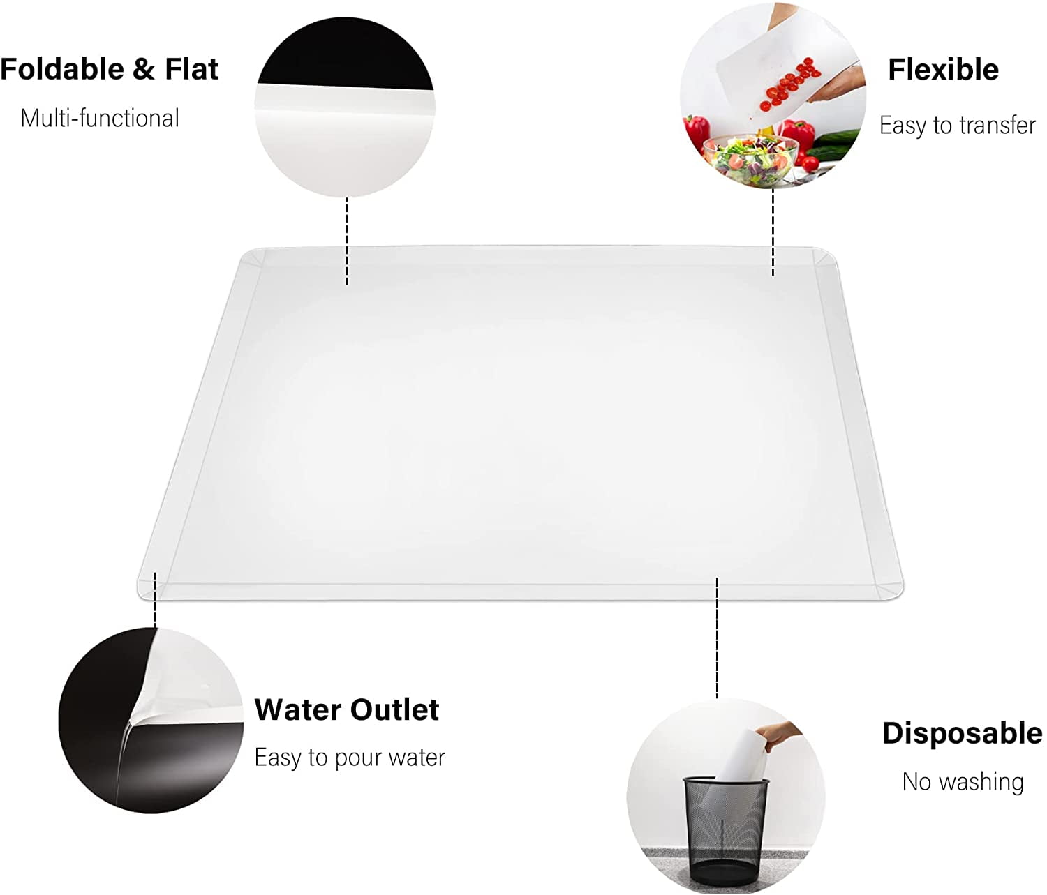 Disposable 30 Count, Collapsible Cutting Board Sheet with Built-in Crease, Flexible Plastic Cutting Mat for Kitchen and Commercial Use, 17 x 12 In White