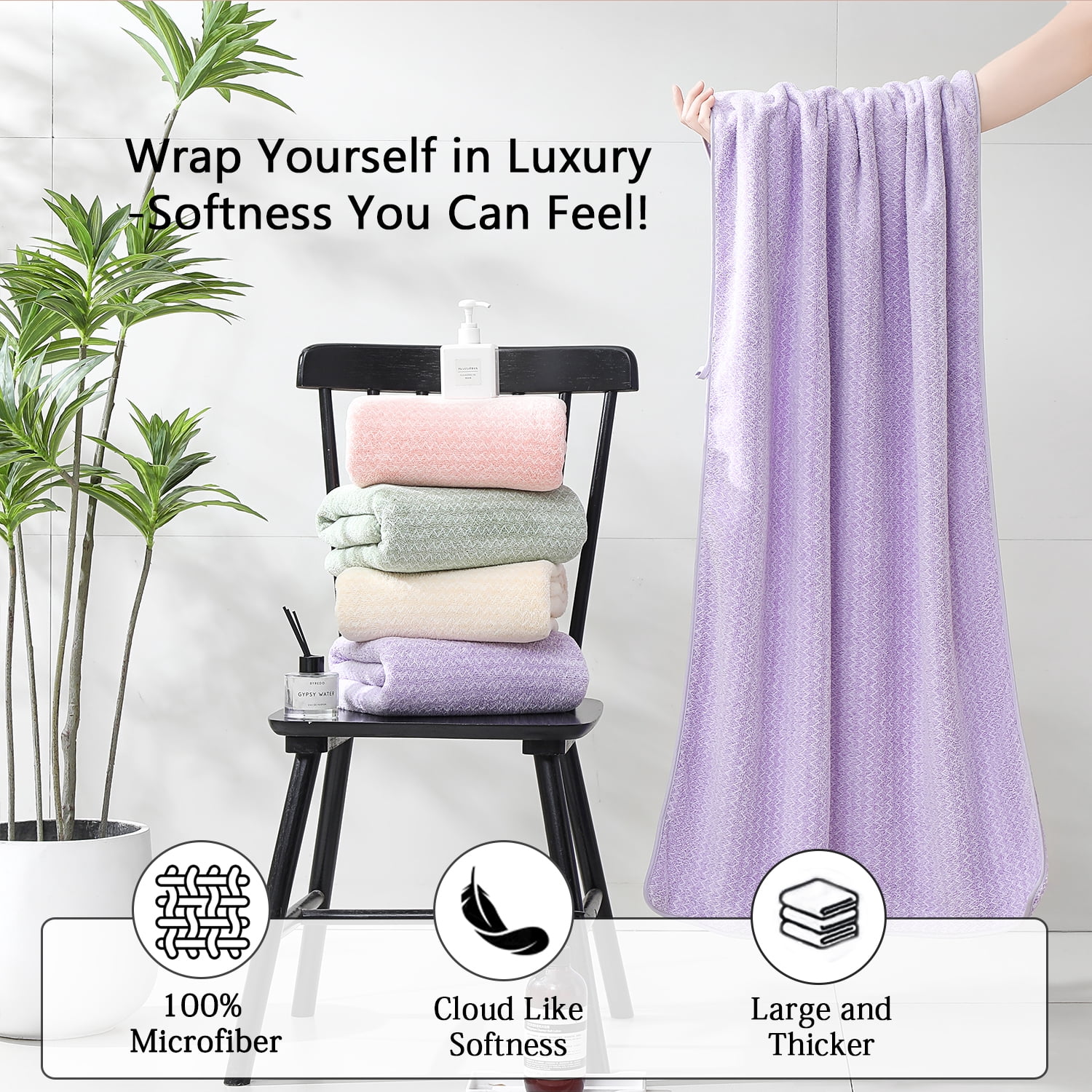 Covina Home 18 Piece Bath Towels Set,100% Microfiber Family Bathroom Towel with Hanging Loops-6 Bath Towels,6 Hand Towels,6 Washcloths,Quick Dry Highly Absorbent Shower Towel for Bathroom,Hotel,Spa