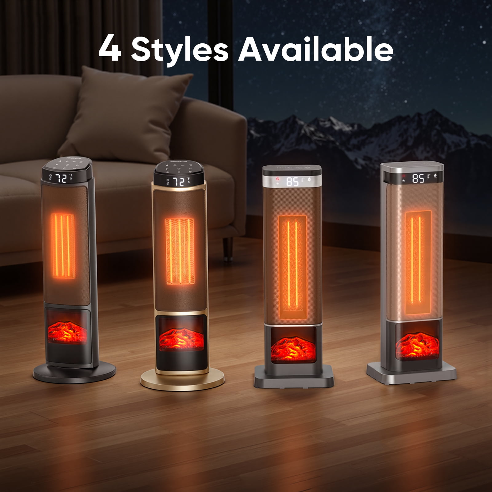 CONCETTA Tower Space Heater with Fireplace Effect – Oscillating Function, Remote Control, 1500W Heating,Black
