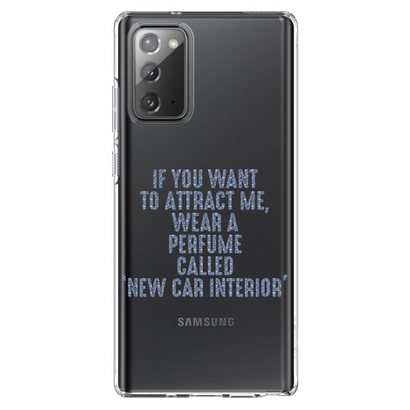 DistinctInk Clear Shockproof Hybrid Case for Galaxy Note 20 ULTRA (6.9" Screen) - TPU Bumper Acrylic Back Tempered Glass Screen Protector - Wear Perfume Called "New Car Interior"