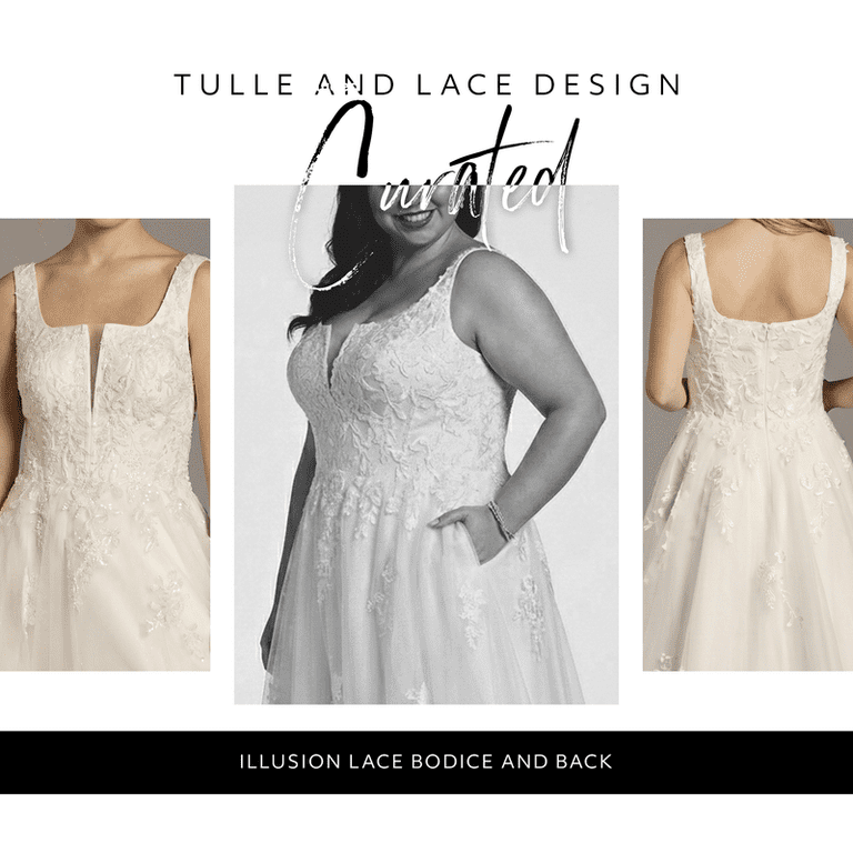 Davids Bridal, The Edit by DB Studio Women's Square Neck and Lace Ball  Gown Wedding Dress, Full Length, Tulle