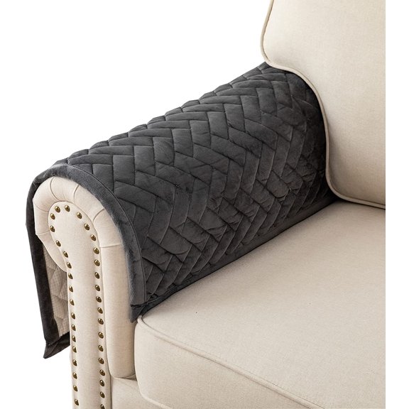 Armrest Couch /Sofa /Backrest Covers,Anti-Slip Armchair Slipcovers for Dogs Cats Pet Loveseat Recliner Leather L Shaped,Dark Gray 28 x 28 Inches (Only 1 Piece)