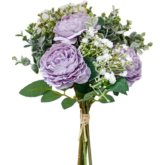 Purple Artificial Silk Fake Flowers Arrangements Peony Bouquet for Mother's Day Easter Wedding Bridal Shower Centerpieces Party Home Decor