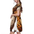 thumbnail image 2 of Wukai Robe à Manches Courtes Imprimé Guépard pour Femmes, Robe Décontractée Confortable, Mélange Spandex Doux, Tenue Élégante pour l'Été, 2 of 6