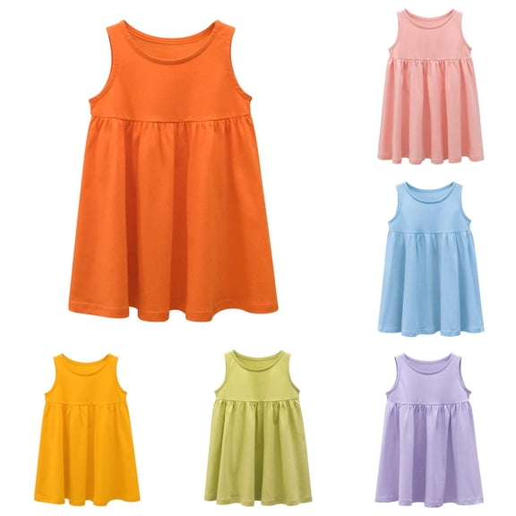 LIIPEE Casual A Line Dress For Girls Baby Sleeveless Crew Neck Solid Color Party Dresses Kids Cute Comfortable Everyday Sundress,2-3 Years