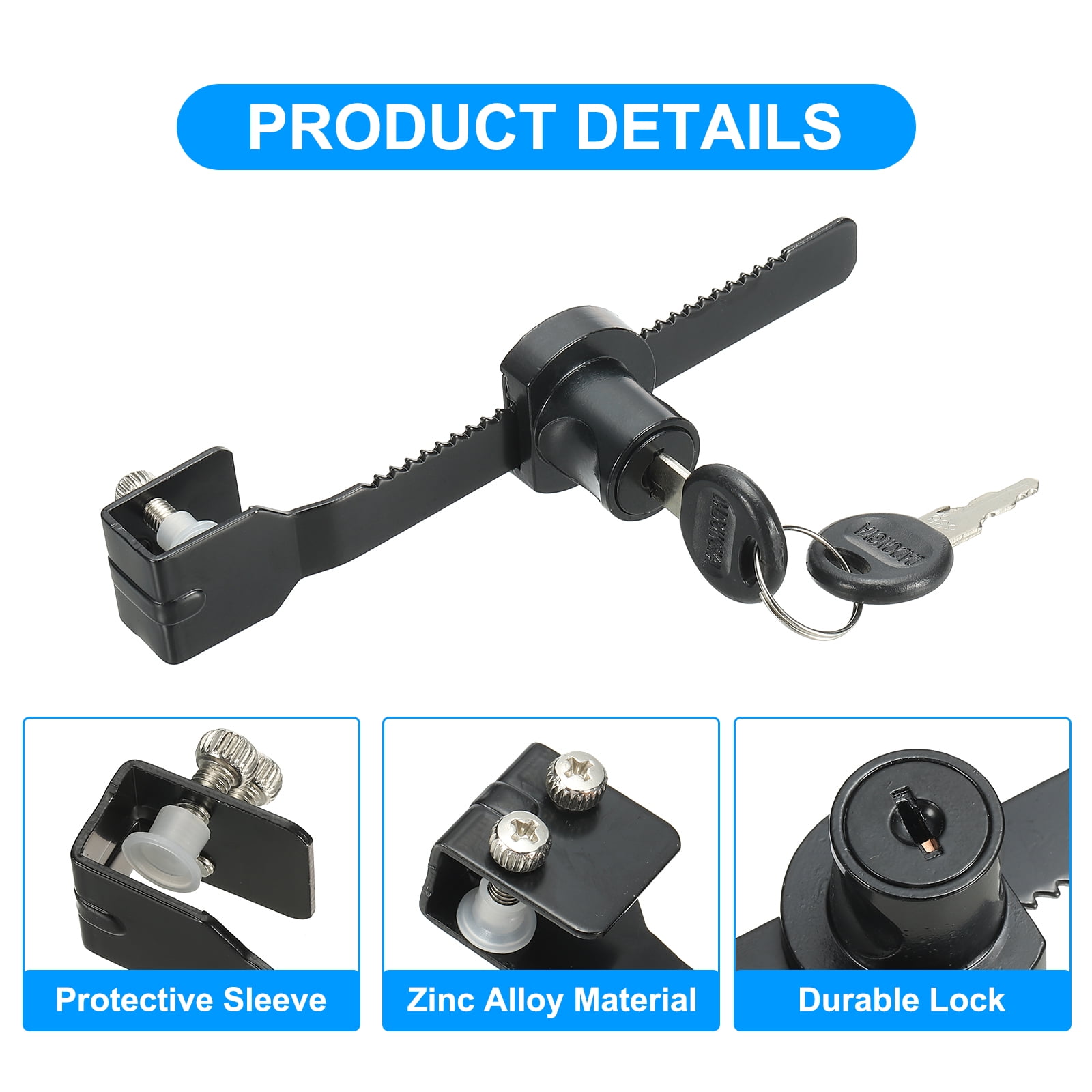 Uxcell Sliding Glass Cabinet Lock, 4Pcs Keyed Different Zinc Alloy Single Swing Showcase Lock No Drill Glass Door Lock, Black