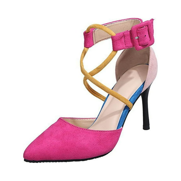 Clearance VerPetridure Women's Sandals Summer Casual Velvet Bun Head Color Block Strap High Heel Buckle Sandals