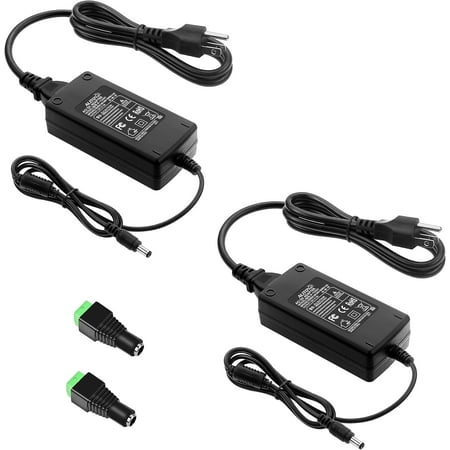 ALITOVE 12V Power Supply 5A 12 Volt DC 60W Power Adapter 100~240V AC to DC 12V Converter 5amps 4A 3A Low Voltage Transformer LED Driver with 5.5 x 2.5mm 2.1mm Plug for LED Light CCTV Camera, 2pack