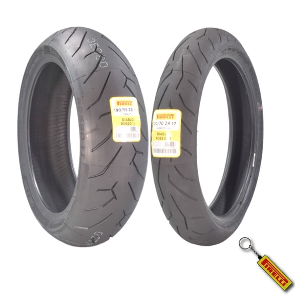 Pirelli Diablo Rosso II 120/70 ZR 17 M/C (58W) TL (K) Front & 190/55 ZR 17 M/C (75W) TL Rear Motorcycle Tires- Sport Performance for Road Use Tire Set with Keychain