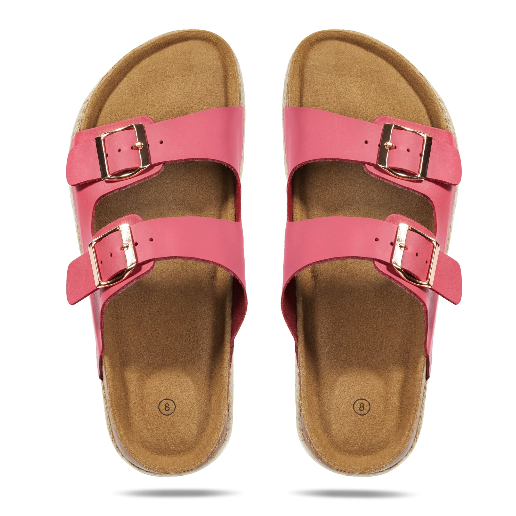 DSOLE Womens Sandals 2 Strap Adjustable Metal Buckle Slip on Sandals