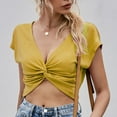 thumbnail image 2 of Mittory Women's Twist Front V Neck Short Sleeve T Shirt Tie Backless Solid Crop Tops, 2 of 5