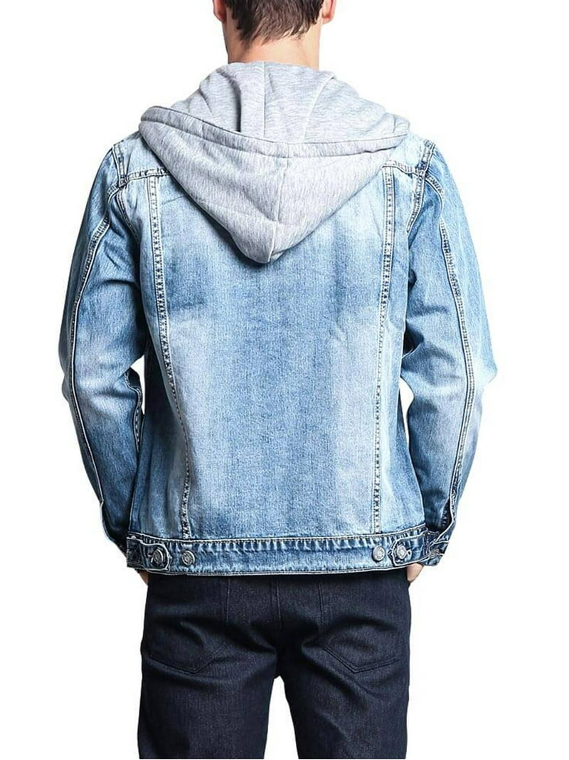 Victorious Men's Hoodie Layered Distressed Denim Jacket with Victorious Men's Hoodie Layered Distressed Denim Jacket with