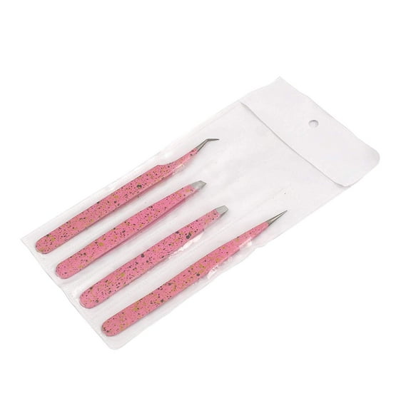 OdontoMed2011® Tweezer Pack- 4 Tweezers Set- Ingrown Hair Remover Treatment. Eyebrow Shaper. With Protective Case, Slanted And Pointed Eyebrow Tweezer Set (Pink & Black)