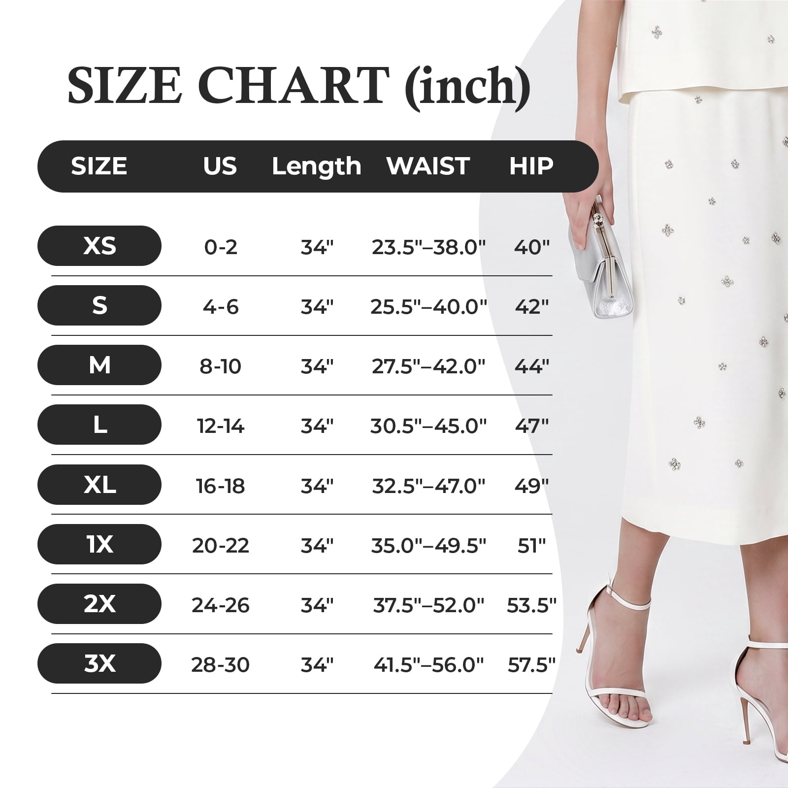 Alvantor Women's Embellished Midi Skirt, Gathered Pull-On Waist with Stretch Lining, Ivory
