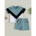 thumbnail image 2 of aturustex 3M 6M 12M 18M 24M 3T 4T 5T 6T 7T Toddler Baby Boy Clothes Set Color Block Short Sleeve T-Shirt Top Elastic Waist Shorts Set Tracksuit Summer Outfit 2PCS, 2 of 9