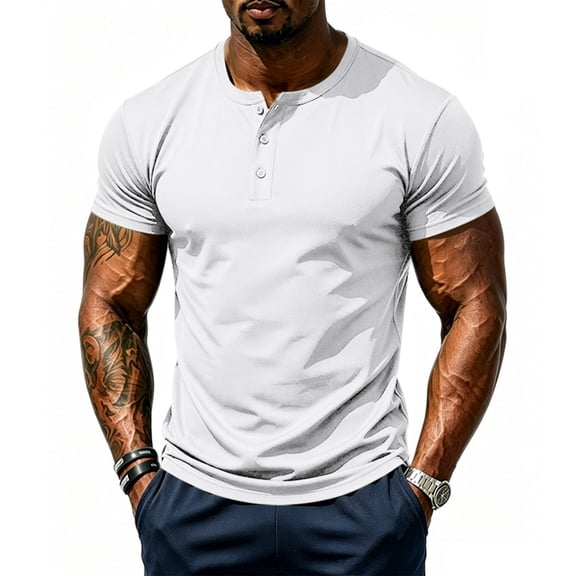 OIOLOYJM Short Sleeve Henley Shirt for MenMesh Lightweight Breathable Athletic Work T-Shirts Casual Basic Summer Running Gym Workout Tee Shirt White XL