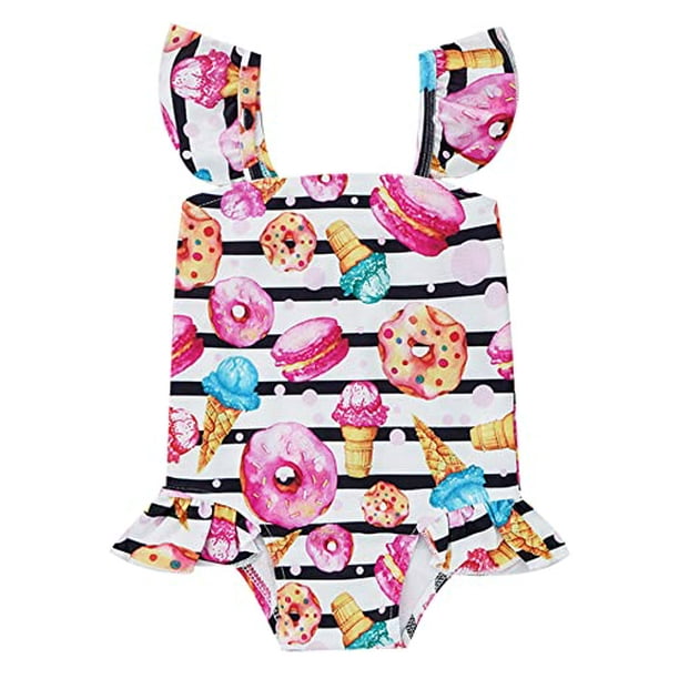 Little Girls Ruffled Rainbow Striped Bathing Suits Swimwear (S-Donut, 3 ...