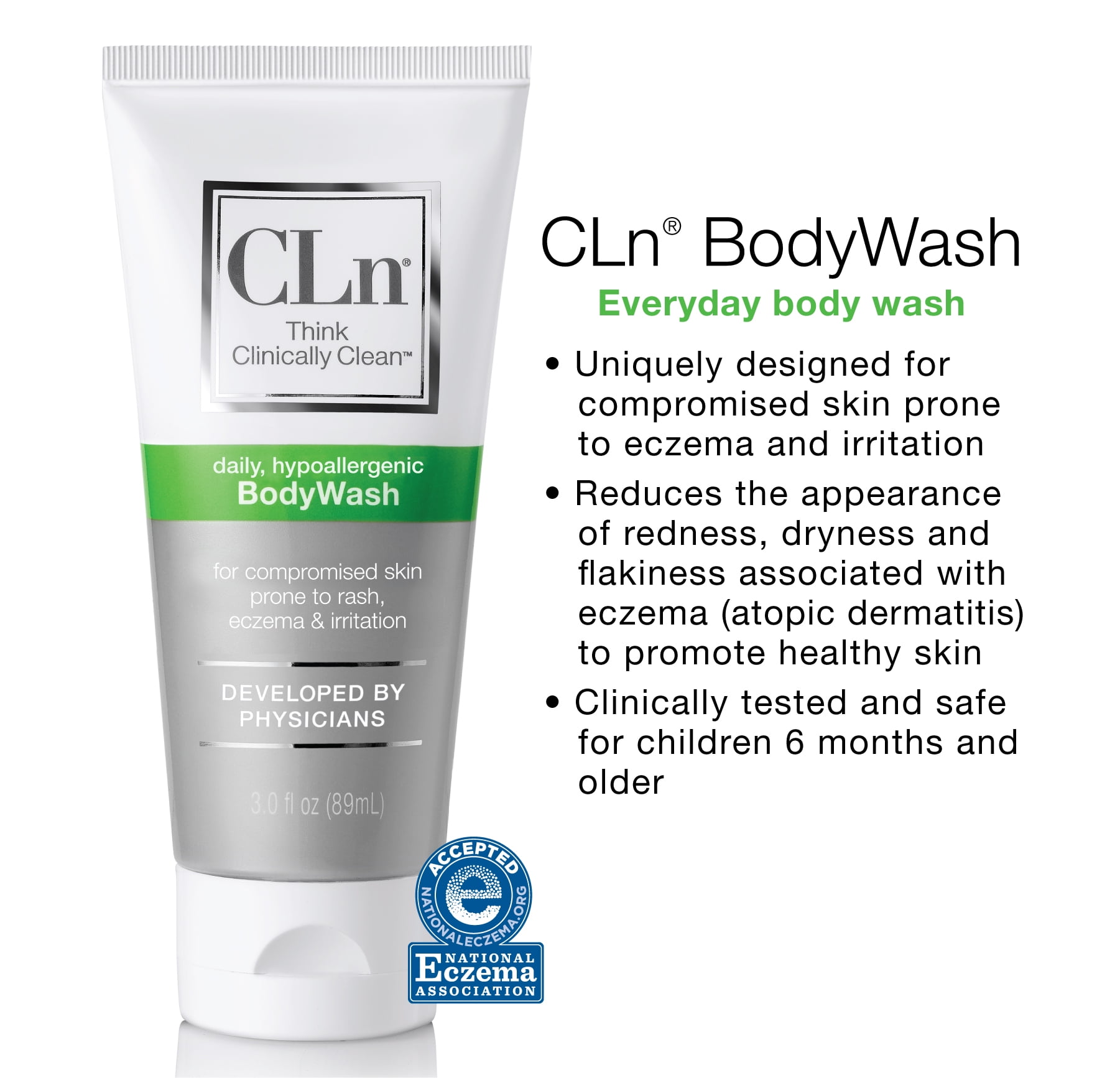 CLn® BodyWash –Non-Drying Body Wash, For Compromised Skin Prone to Eczema, Dermatitis, Rash & Hidradenitis Suppurativa, Fragrance-Free & Paraben-Free, 3 fl. oz.