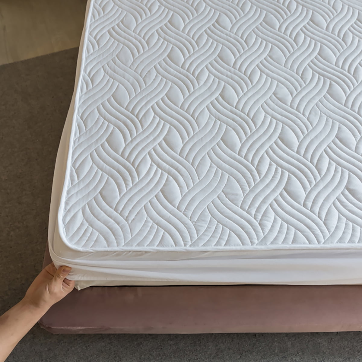 Twin Size White Quilted Fitted Sheet Set, 2/3-Piece Soft Quilted Bedding Sheet, Deep Pocket Fitted Sheet Fits Up to 15 Inch Mattress, Durable Comfortable Mattress Cover for Bedroom Dorm