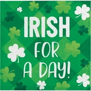Angle View: Irish Shamrocks 5" x 5" 2 Ply St. Patrick's Day "Irish for a day" Beverage Napkins,Pack of 16 EA