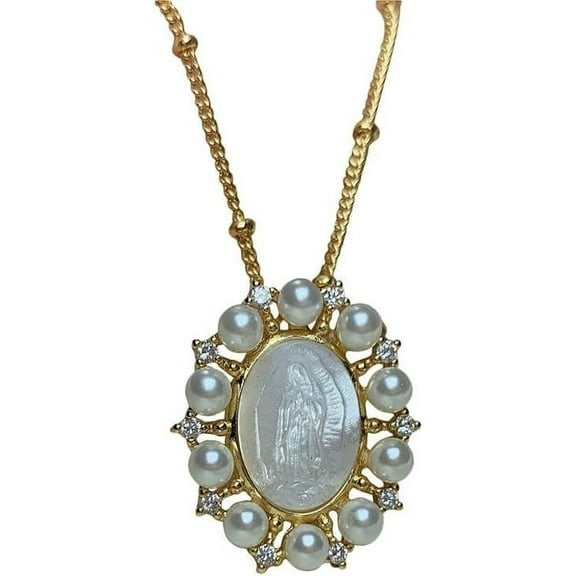 Our Lady of Guadalupe,Cadena De Guadalupe Mother of Pearl Necklace 14K Gold Plated Medal Necklace,Guadalupe Faith Necklace