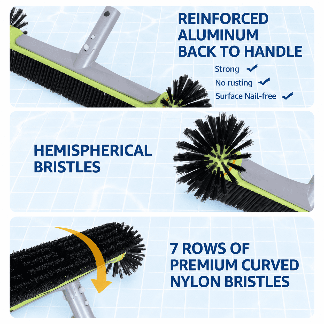 WaterJingle 4-Piece Pool Cleaning Kit with Skimmer Net, Leaf Rake & 90 Degree Brush