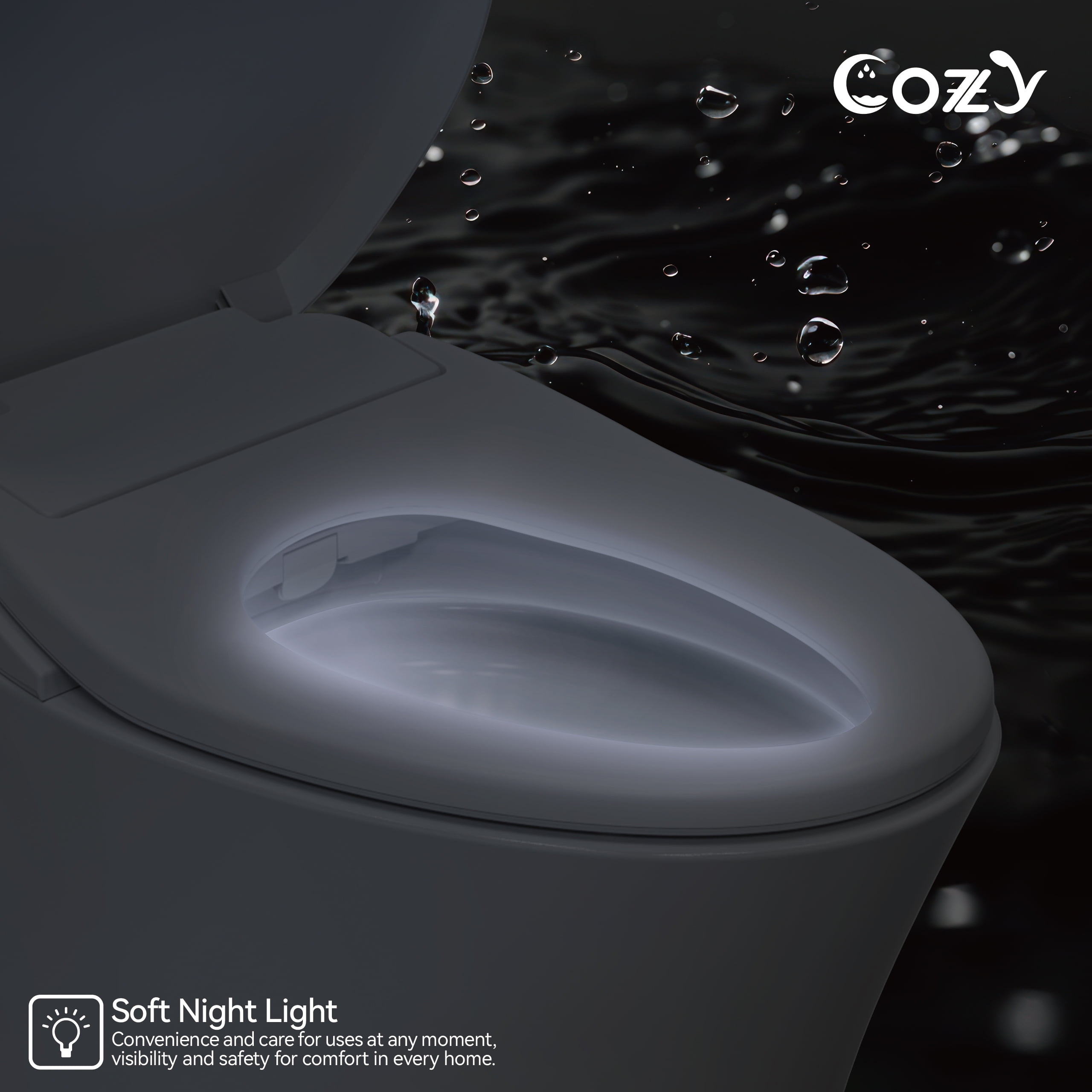COZY SBWH04 14.7 x 20 ft Electric Bidet Seat, Corded Electric, White, with Adjustable Temperature