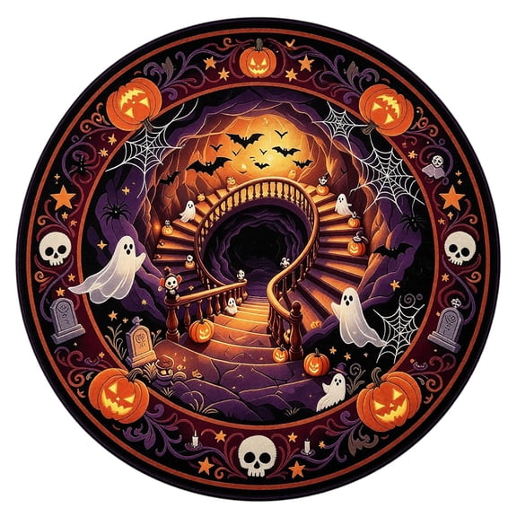 Halloween Spider Web Ghost Round Rugs Floor Mat, 3D Illusion Spooky Abyss Soft Tufted Non Slip Area Rugs for Bedroom Living Room, Halloween Home Decor