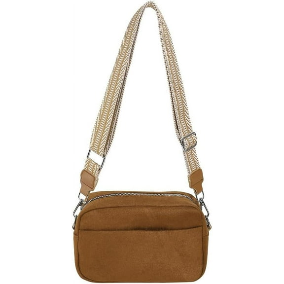 CAILDANL Crossbody Bags for Women Faux Suede Camera Bag Purse with Wide Guitar Strap Trendy Shoulder Bag Fall Purse