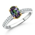 thumbnail image 2 of Gem Stone King 10K Yellow and White Gold Green Mystic Topaz and White Lab Grown Diamond Engagement Ring for Women (1.76 Cttw, Oval 8X6MM, Gemstone Birthstone, Available in Size 5, 6, 7, 8, 9), 2 of 4