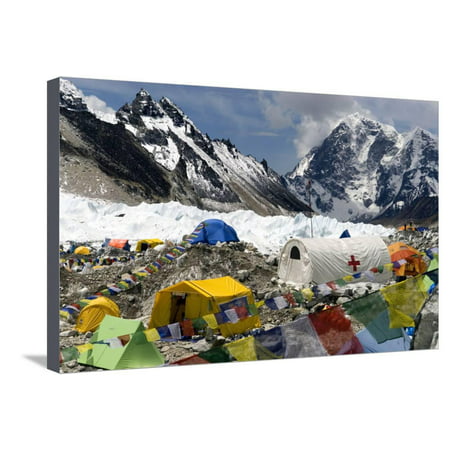 Tents of Mountaineers Scattered Along Khumbu Glacier, Base Camp, Mt Everest, Nepal Stretched Canvas Print Wall Art By David