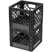 Juggernaut Storage 16QT Plastic Heavy-Duty Plastic Square Milk Crate Black, 2PK