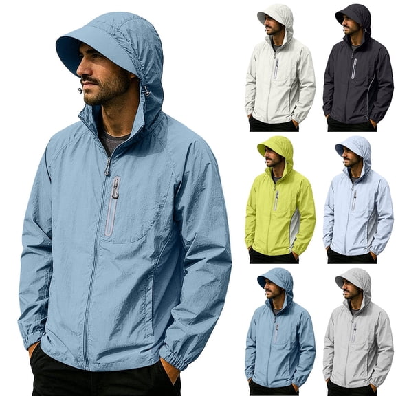 Men's Sun Protection Jacket Ice Silk Hoodie, Lightweight Nylon Spandex Zip Up Cardigan, Long Sleeve Cooling UPF 50 Swim Shirt, Quick Dry Outdoor Fishing Hiking Beach | Zenithor,Beige L