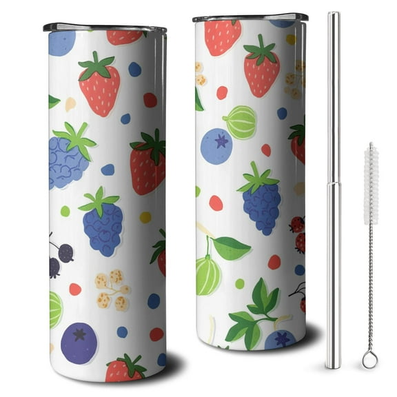 20 OZ Skinny Tumbler Strawberry Fruit Coffee Tumblers with Lid and Straw,Stainless Steel Vacuum Insulated Travel Coffee Mug Cup Gifts for Women Mothers