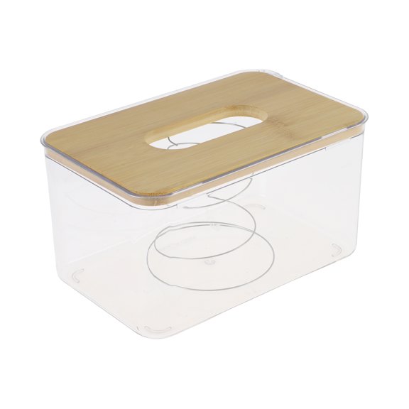 Unique Bargains 1 Pc Waterproof Suqare Tissue Box for Living Room Table Desk PET Bamboo Clear Medium