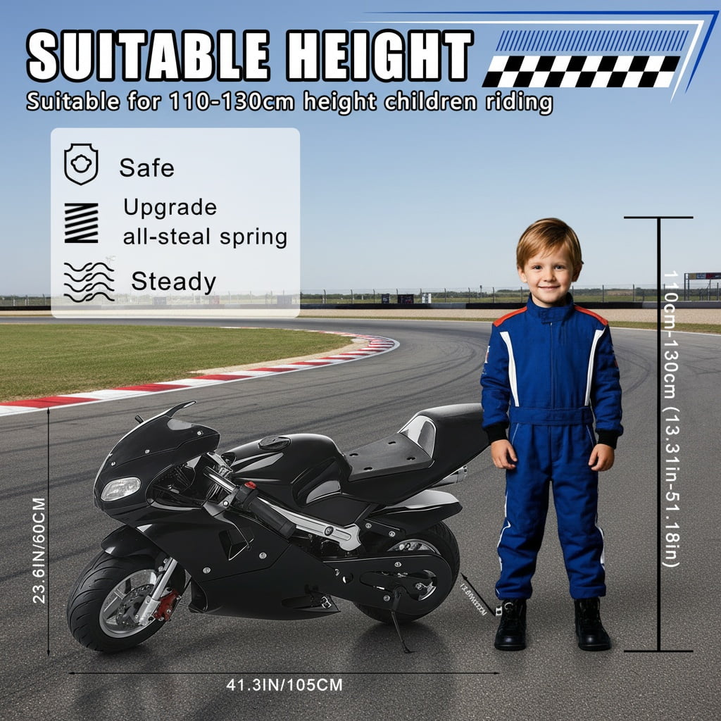 Kids Gas Motorbike - Strong Power 49cc 2-Stroke with LED Headlights & Rubber Grips, Youth-Sized Off-Road Bike for 8+ Years Old