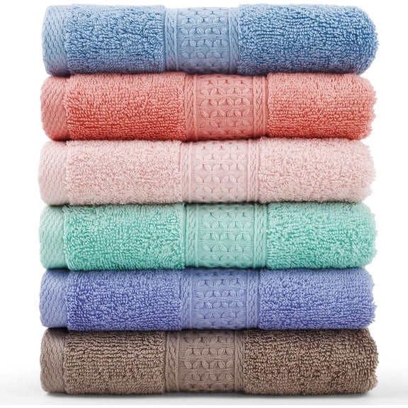 Pure Cotton Wash Cloths Face Cloths, 6 Colors per Set, 13 x 13 Inches (Multicolor )