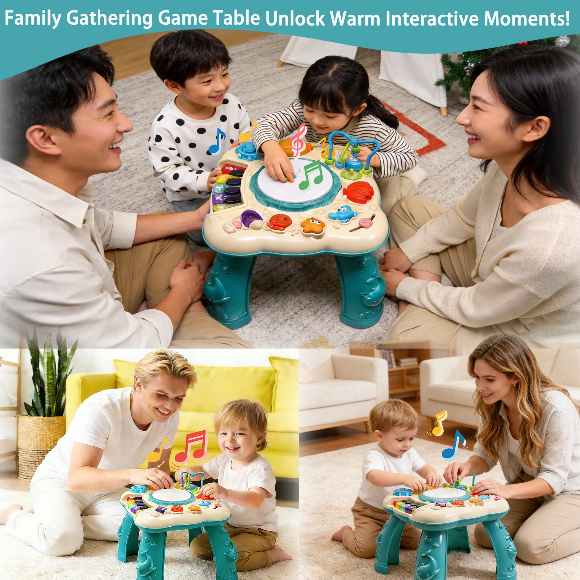 Yuyongr Musical Activity Tables for Baby, Infant Toddler Musical Learning Activity Table Interactive Toys With Lights And Music For 18M+ Boys Girls Preschool Gifts,Green