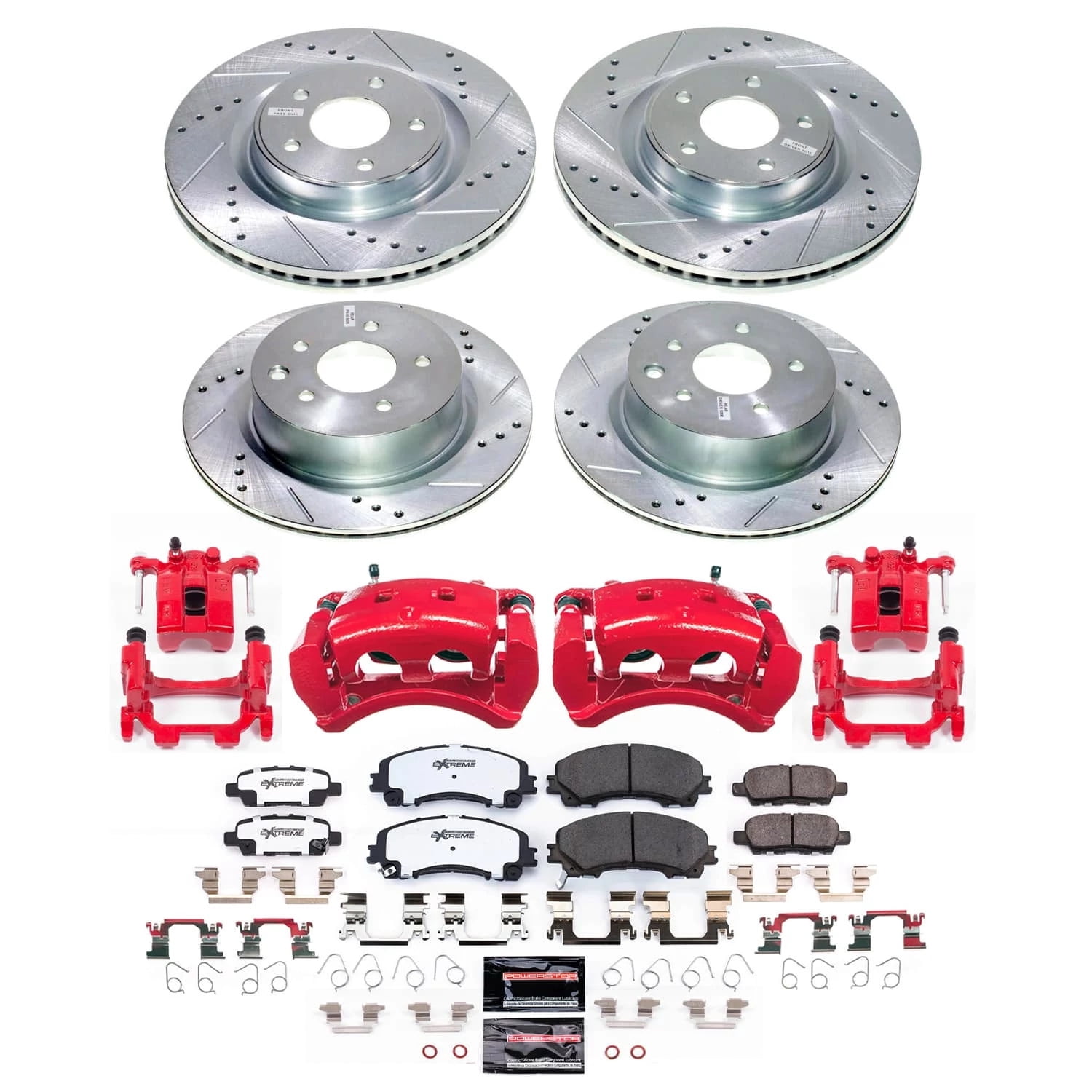 PowerStop Front and Rear Z26 Street Warrior Brake Pad and Rotor Kit with Red Powder Coated Calipers Fits: NISSAN Select Models KC7584A-26