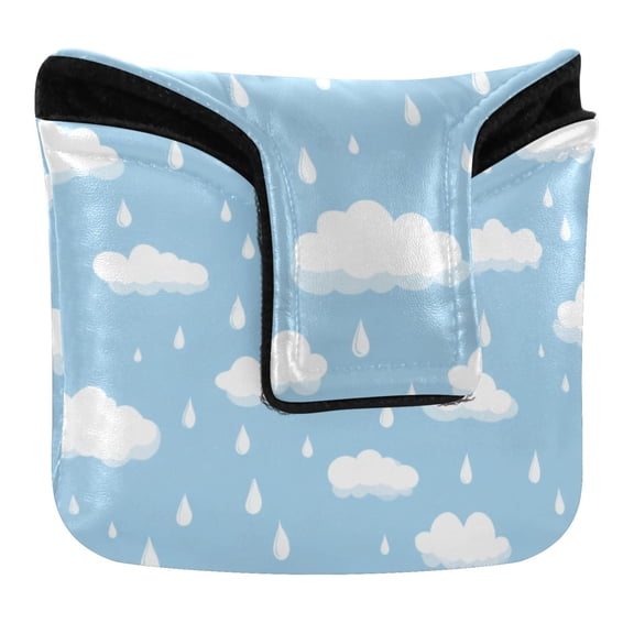 Haosy White Raindrops and Clouds Golf Mallet Putter Cover Strong Magnetic Leather Golf Club Headcover Closure