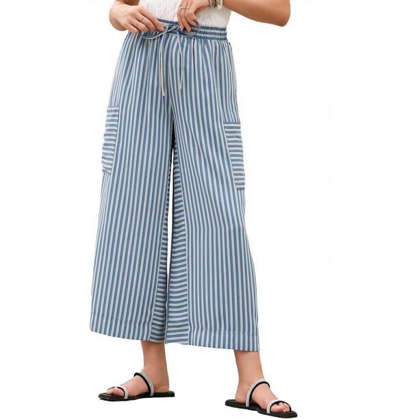 Pantalones Anchos de Verano para Mujer, Cómodos, Color Azul , Talla XL