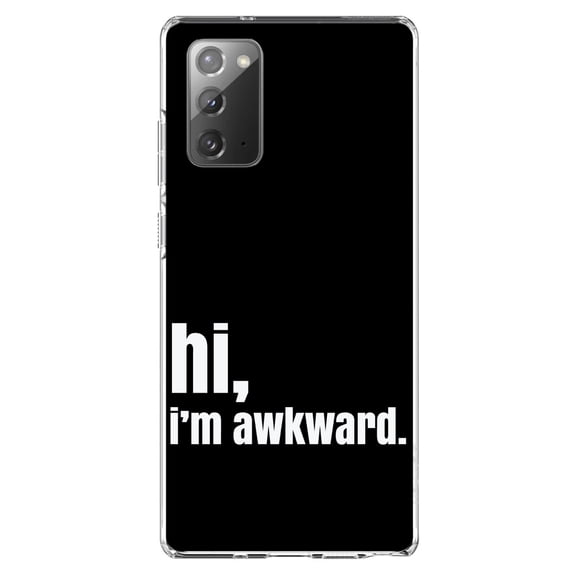 DistinctInk Clear Shockproof Hybrid Case for Samsung Galaxy Note 20 (6.7" Screen) - TPU Bumper, Acrylic Back, Tempered Glass Screen Protector - Black White "hi, I'm awkward."