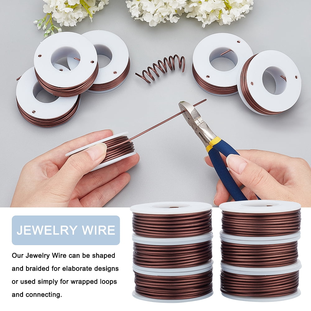 1Set Round Aluminum Wire with Iron Side Cutting Pliers Coconut Brown 15 Gauge 1.5mm 10m/roll 6 rolls Mixed Color