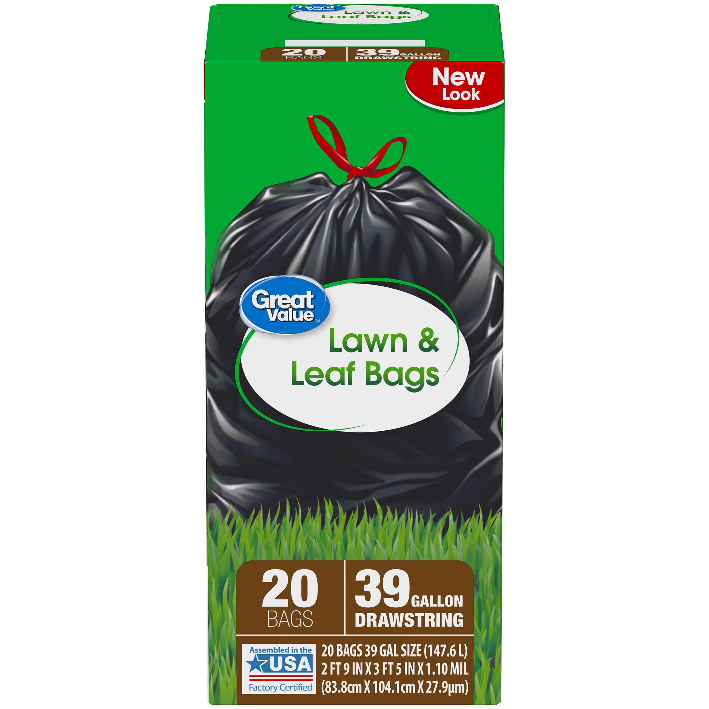   Basics Lawn & Leaf Drawstring Trash Bags, Unscented, 39  Gallon, 40 Count : Health & Household