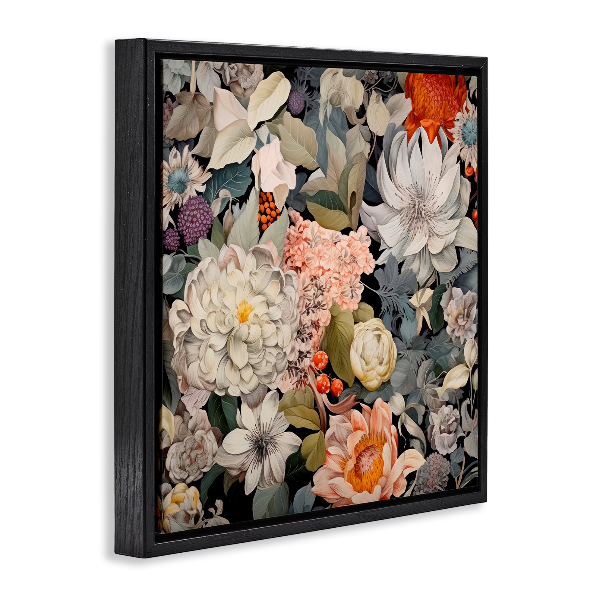 Stupell Industries Grey Mixed Botanicals Botanical & Floral Painting Black Floater Framed Art Print Wall Art, 18 x 18