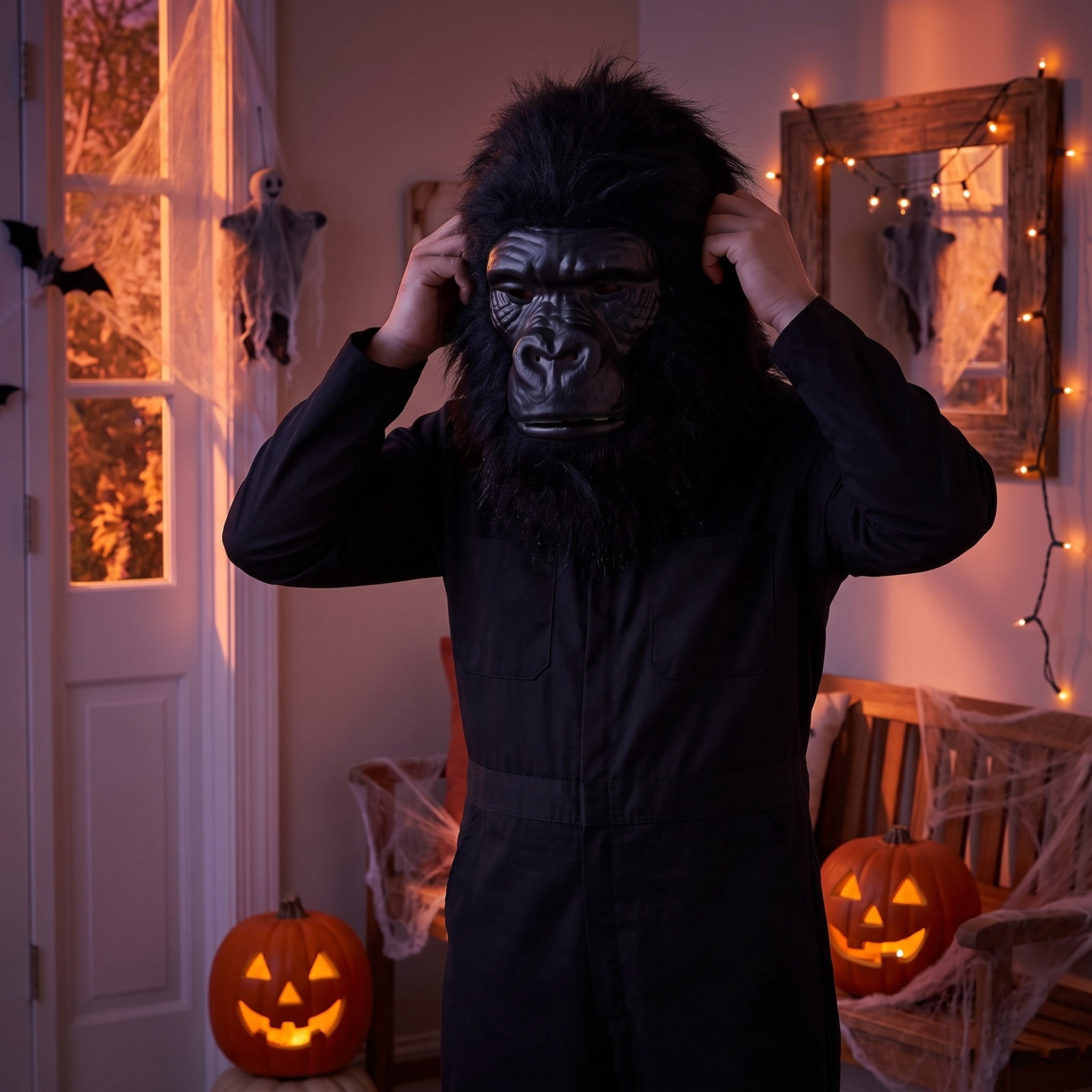Gorilla Mask with Faux Fur Costume Accessory for Adults, Black, Halloween by Way To Celebrate