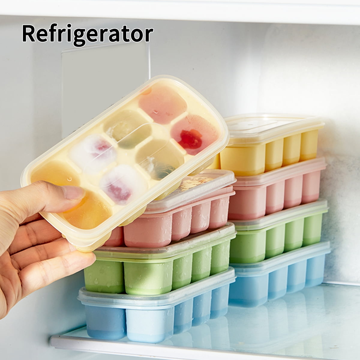8-Grid Reusable Ice Cube Tray with Lid, Silicone Ice Mold for Bar Tools, Ice Maker for Kitchen Refrigerator Storage