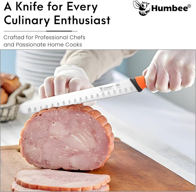 Humbee Chef Carving Knife 10-Inch with Granton Edge for Turkey Ham Meat Slicing and cutting NSF Certified DT-21 Series, Purple